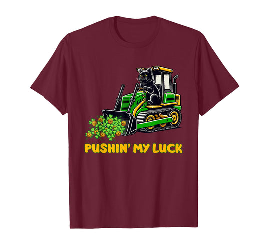 St Patricks Day Funny Pushin My Luck Cat Lover T-Shirt
