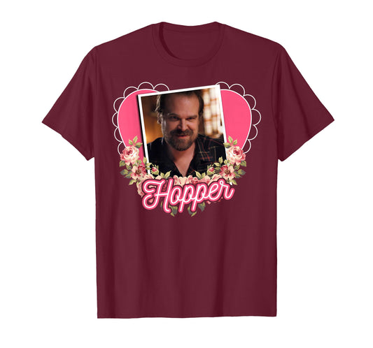 Stranger Things Jim Hopper Floral Frame Heart T-Shirt