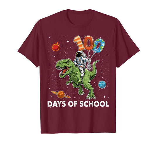 100 Days of School Astronaut T-Rex 100th Day of School Boys T-Shirt