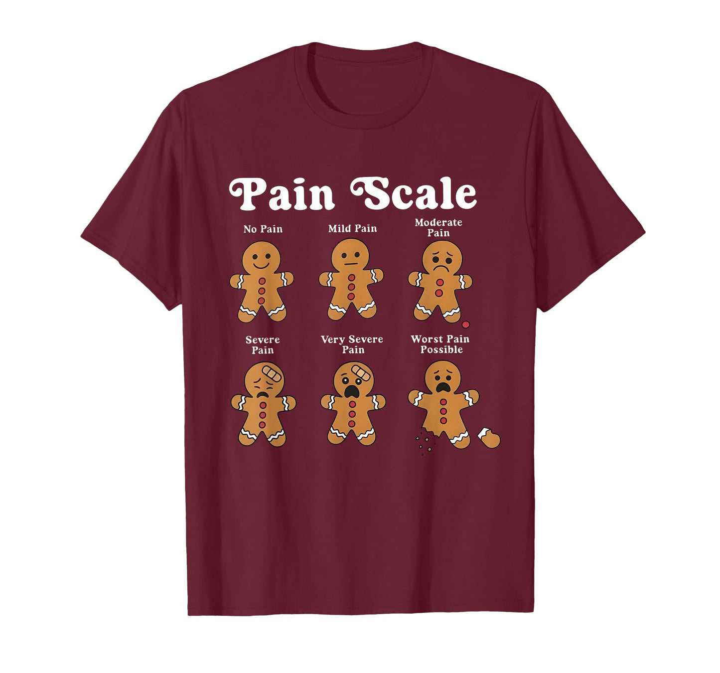 Pain Scale no Pain mild Pain Christmas Nurse Gingerbread T-Shirt