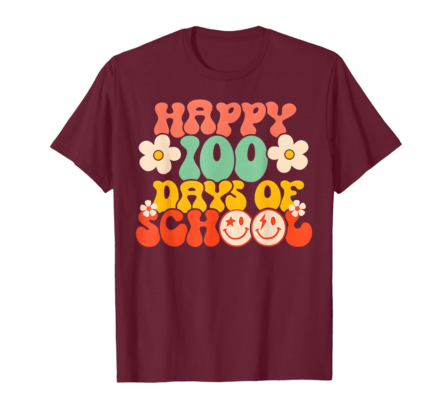 Happy 100th Day of School Teacher Kids Retro Groovy 100 Days T-Shirt