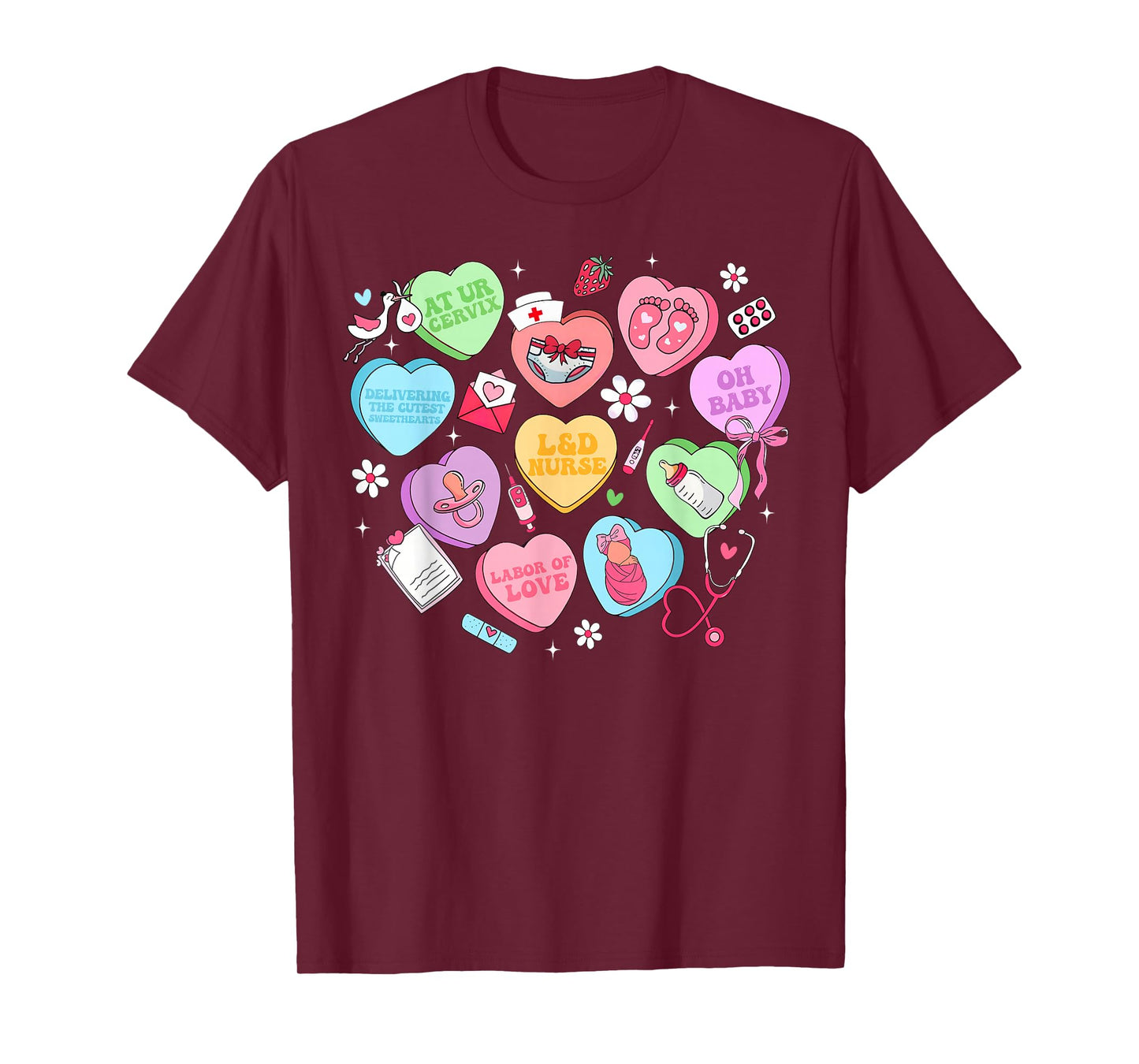Valentine Labor and Delivery Nurse Heart Girl Women T-Shirt