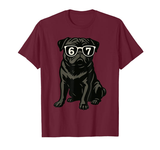 Funny Dog Black Pug Sunglasses 67 Six Seven Meme T-Shirt