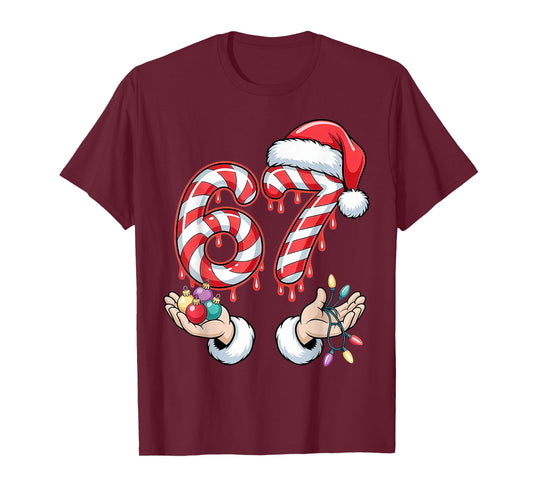 Funny Six Seven 67 Christmas Candy Cane Festive Holiday Fun T-Shirt