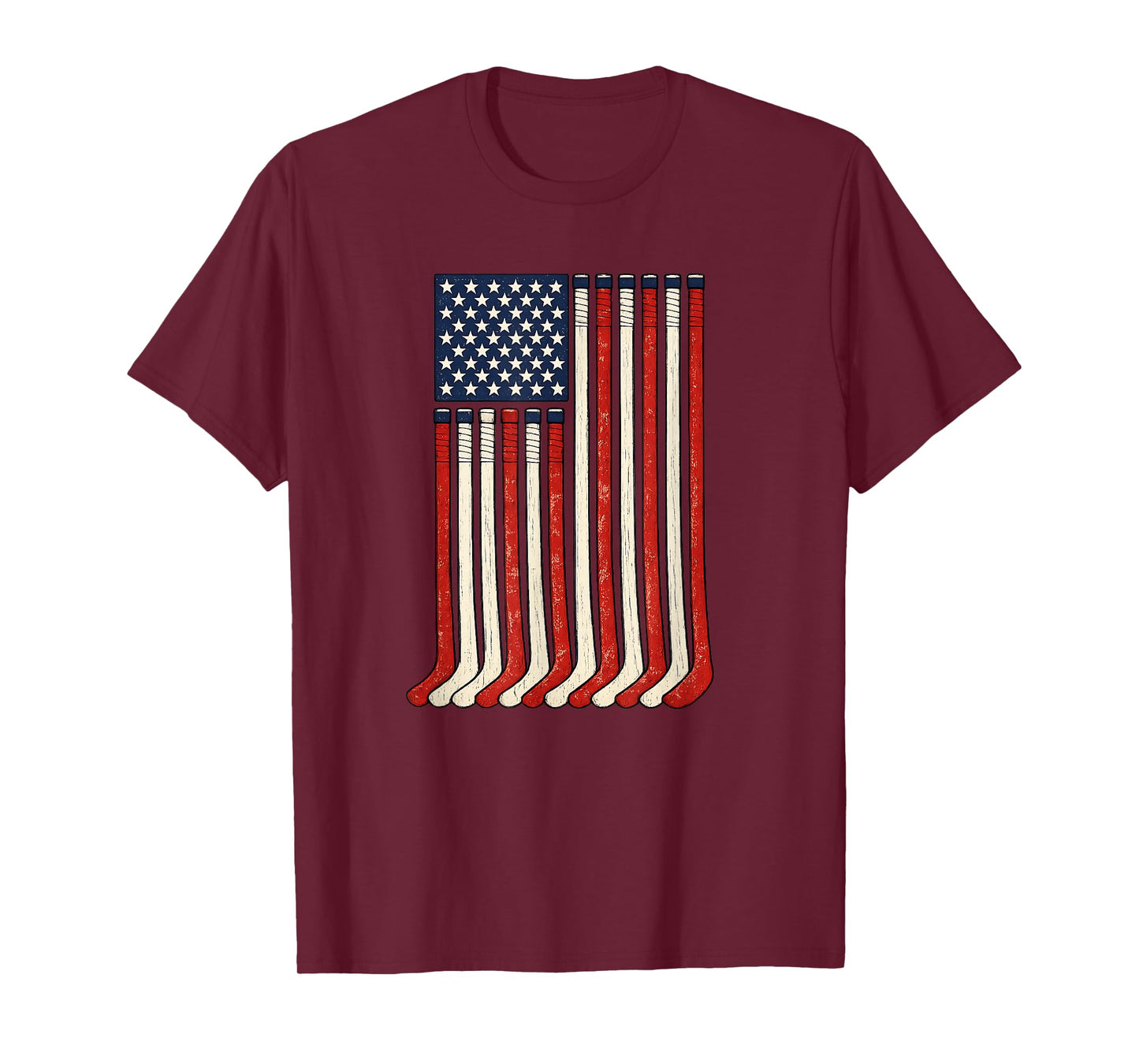 USA Flag Hockey Sticks Patriotic Ice Hockey 4th of July T-Shirt