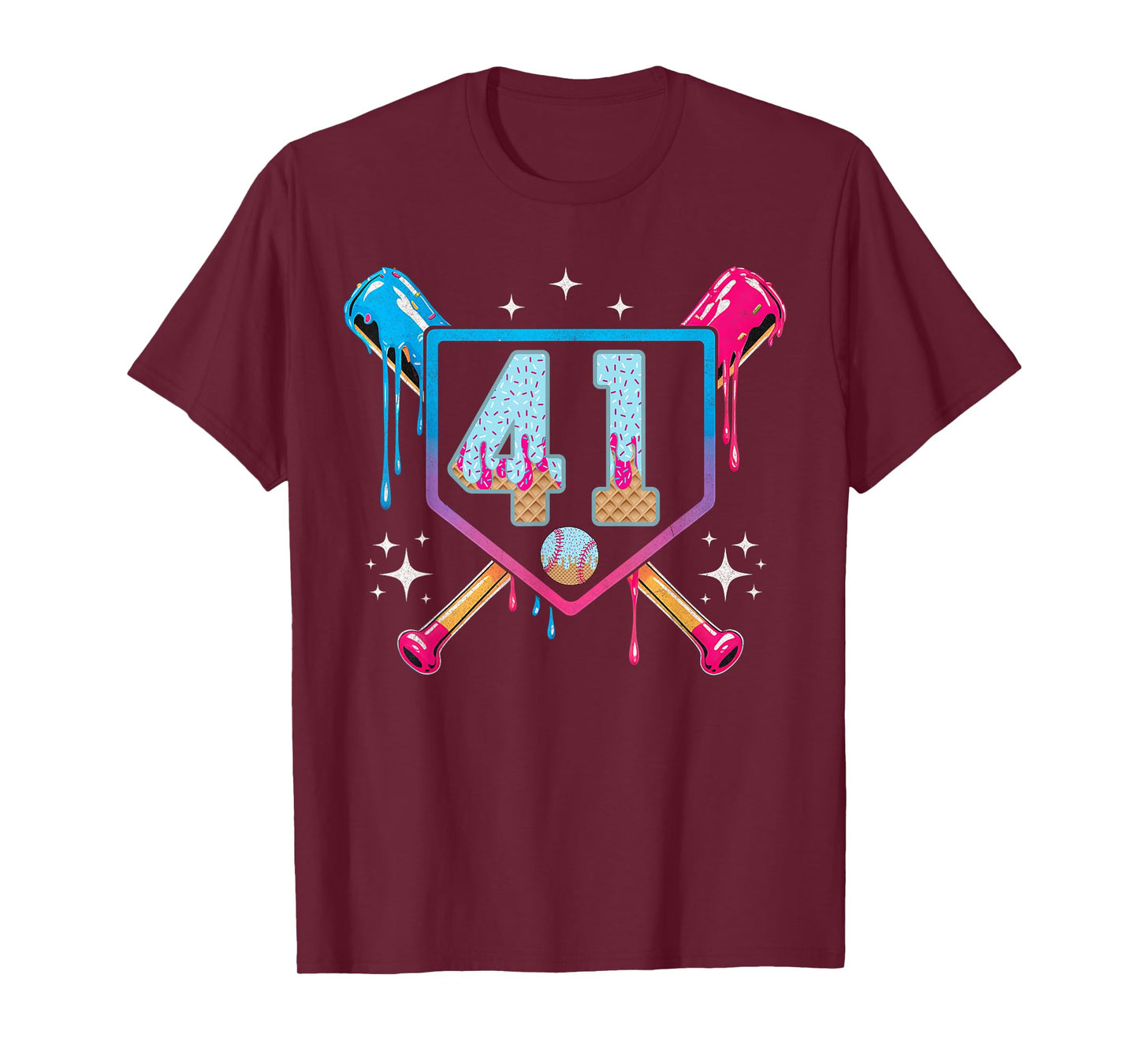 Baseball 41 Year Old Ice Cream Drip 41th Birthday Number 41 T-Shirt
