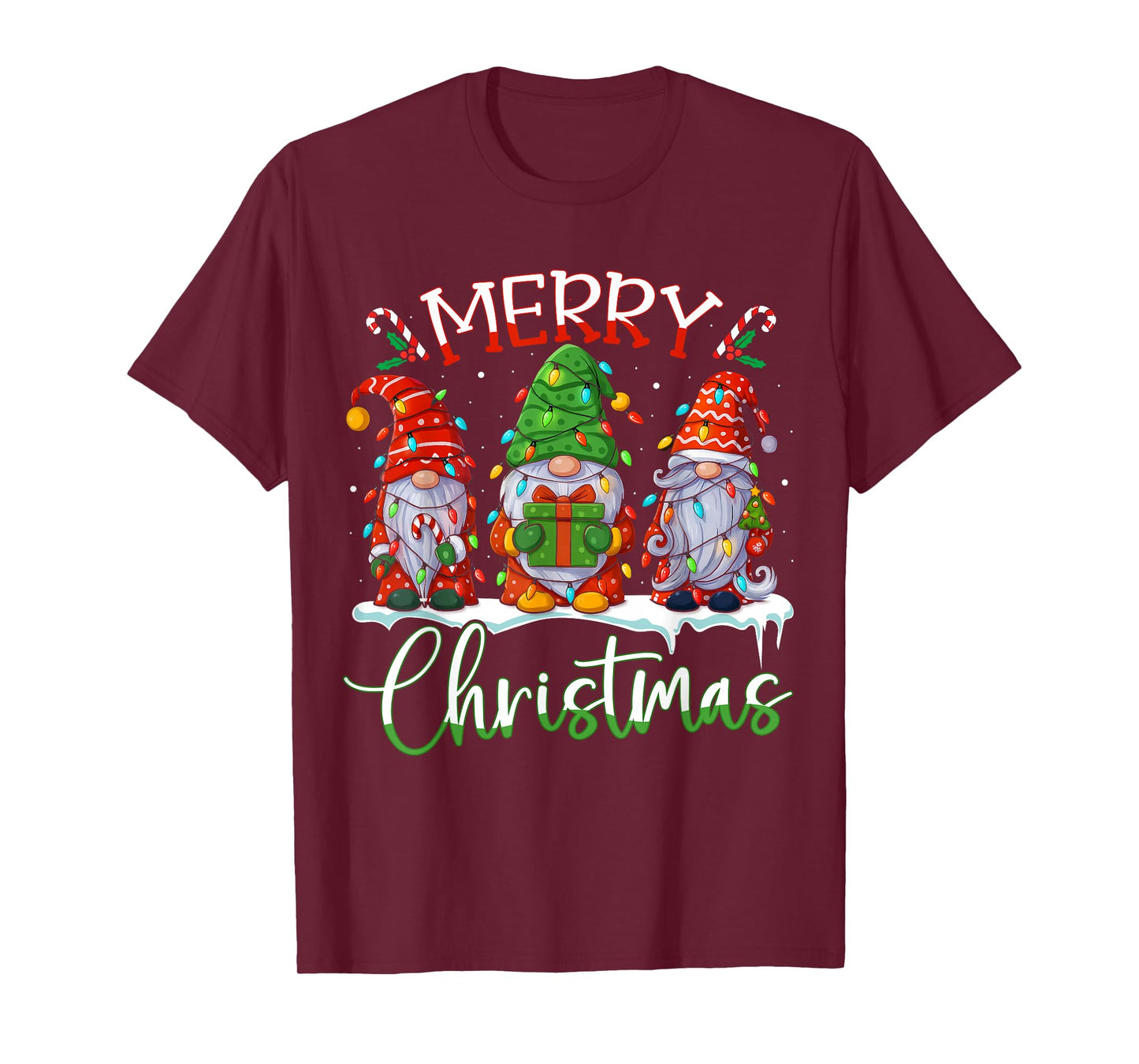 Cute Gnomes Merry Christmas Light Family Gnome Xmas Matching T-Shirt