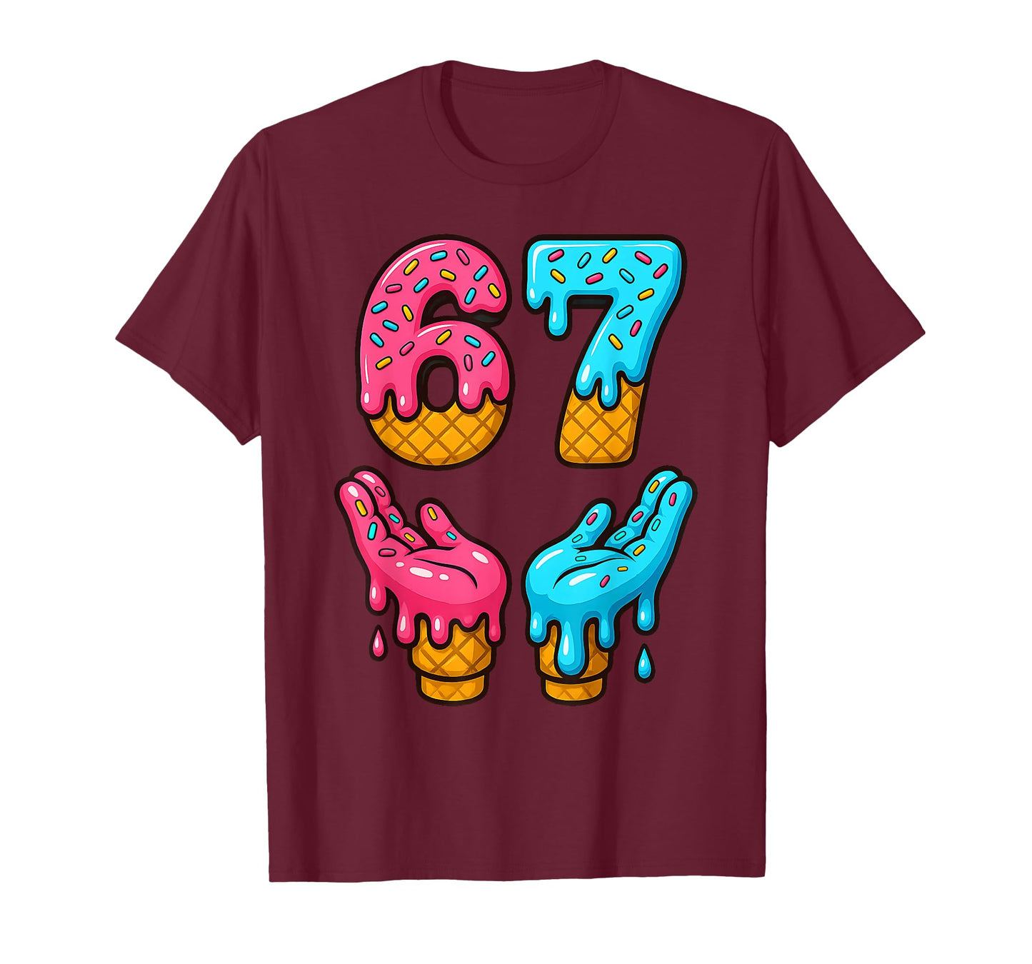 Six Seven Ice Cream Drip Meme 67 Funny Gen Alpha Slang 6 7 T-Shirt