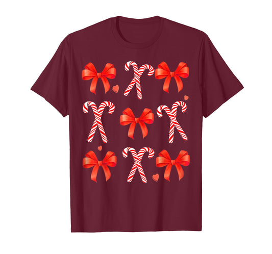 Candy Cane Crew Coquette Bow Christmas Xmas Family Matching T-Shirt