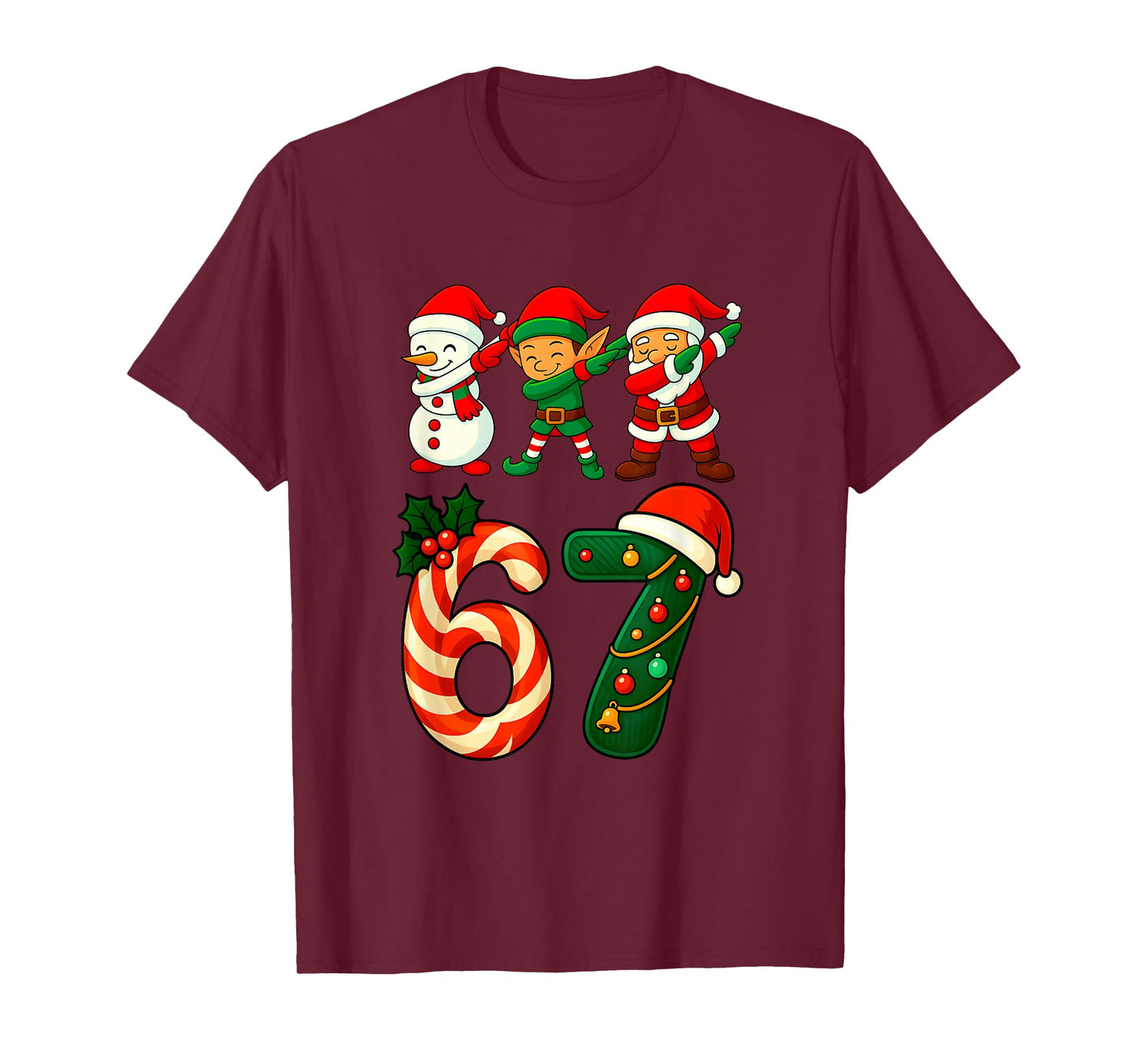 67 Christmas Dabbing Santa Elf Snowman Funny Six Seven Meme T-Shirt