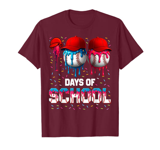 100 Days of School Dripping Baseball 100th Day Teacher Boy T-Shirt