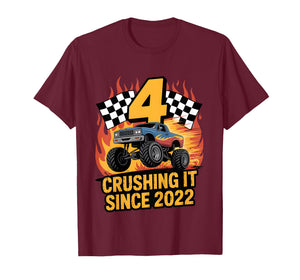 Crushing It Since 2022 Monster Truck 4 Year Old Birthday Boy T-Shirt