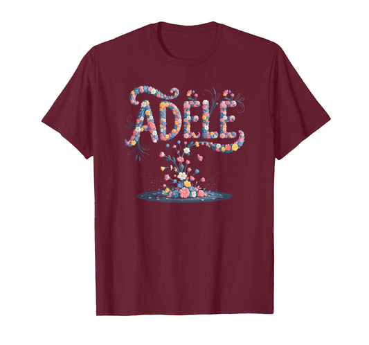 Floral First Name Adele Personalized Girl Party Mom Flowers T-Shirt