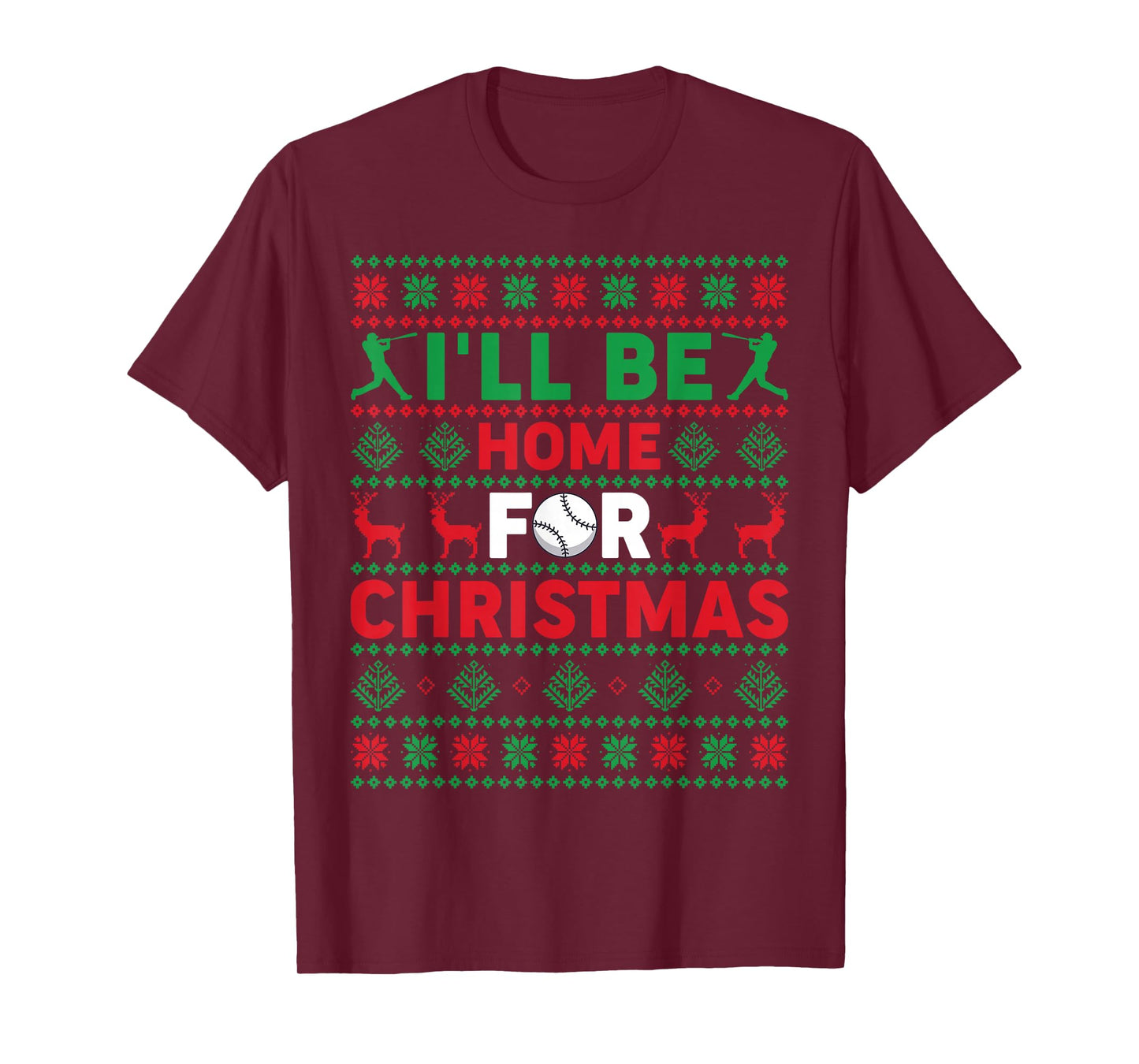 Funny Xmas PJs Women I'll Be Home for Christmas Baseball T-Shirt