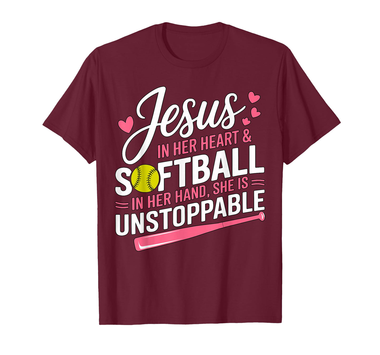 Jesus in her Heart and Softball in her Hand Softball Girl T-Shirt
