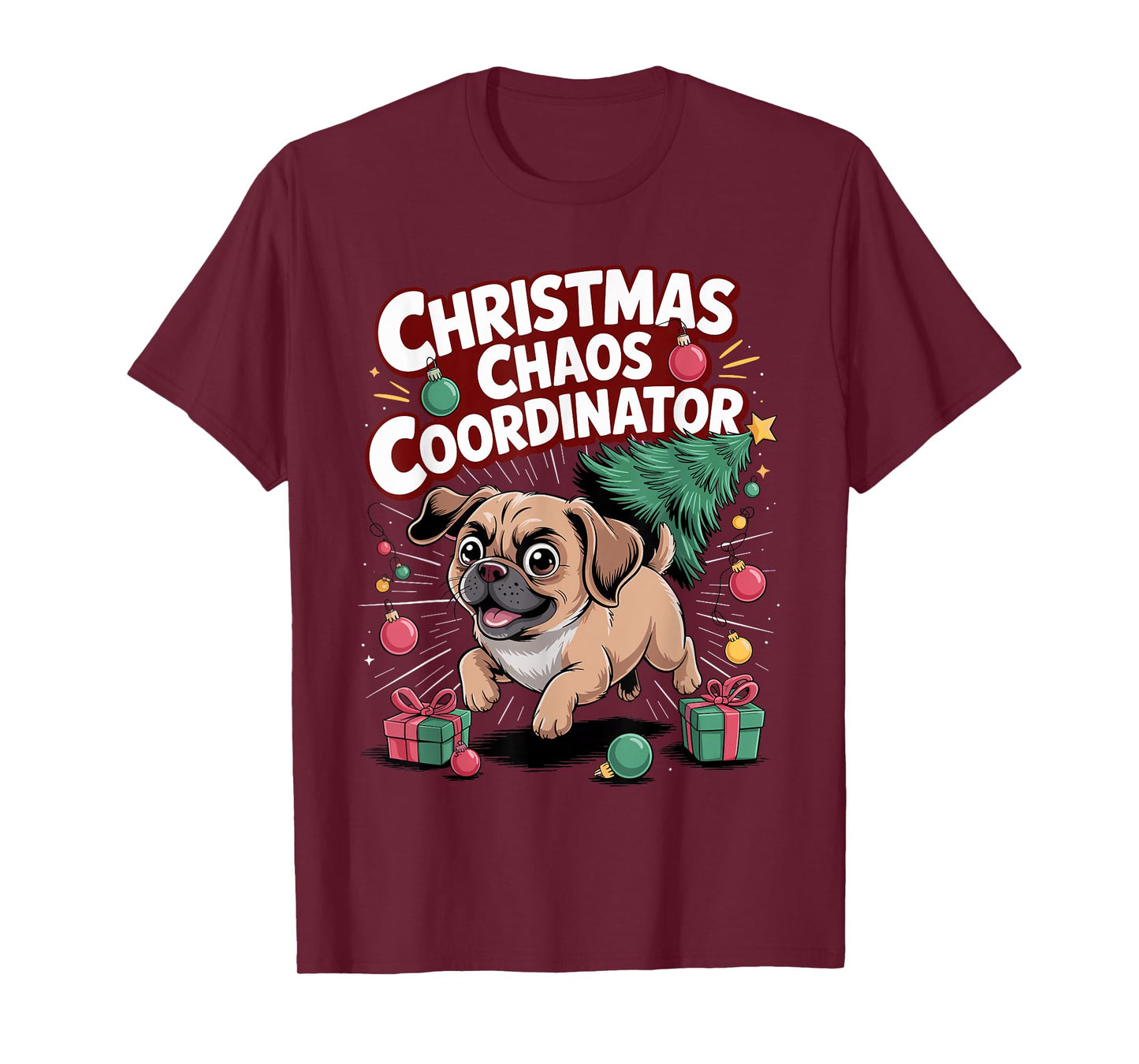 Christmas Chaos Coordinator Xmas Puppy Funny Puggle T-Shirt