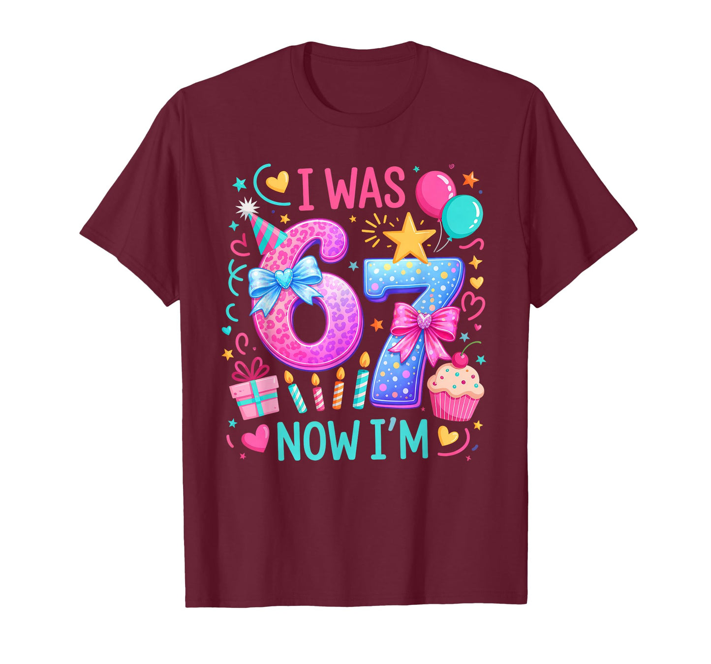 7th Birthday Girl I was 6 Now I'm 7 Year Old Kids Birthday T-Shirt