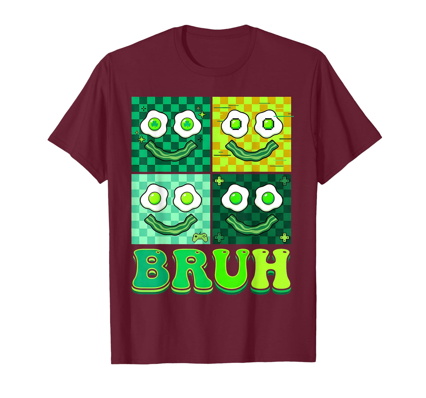 Green Face Eggs and Bacon Breakfast St Patricks Groovy T-Shirt