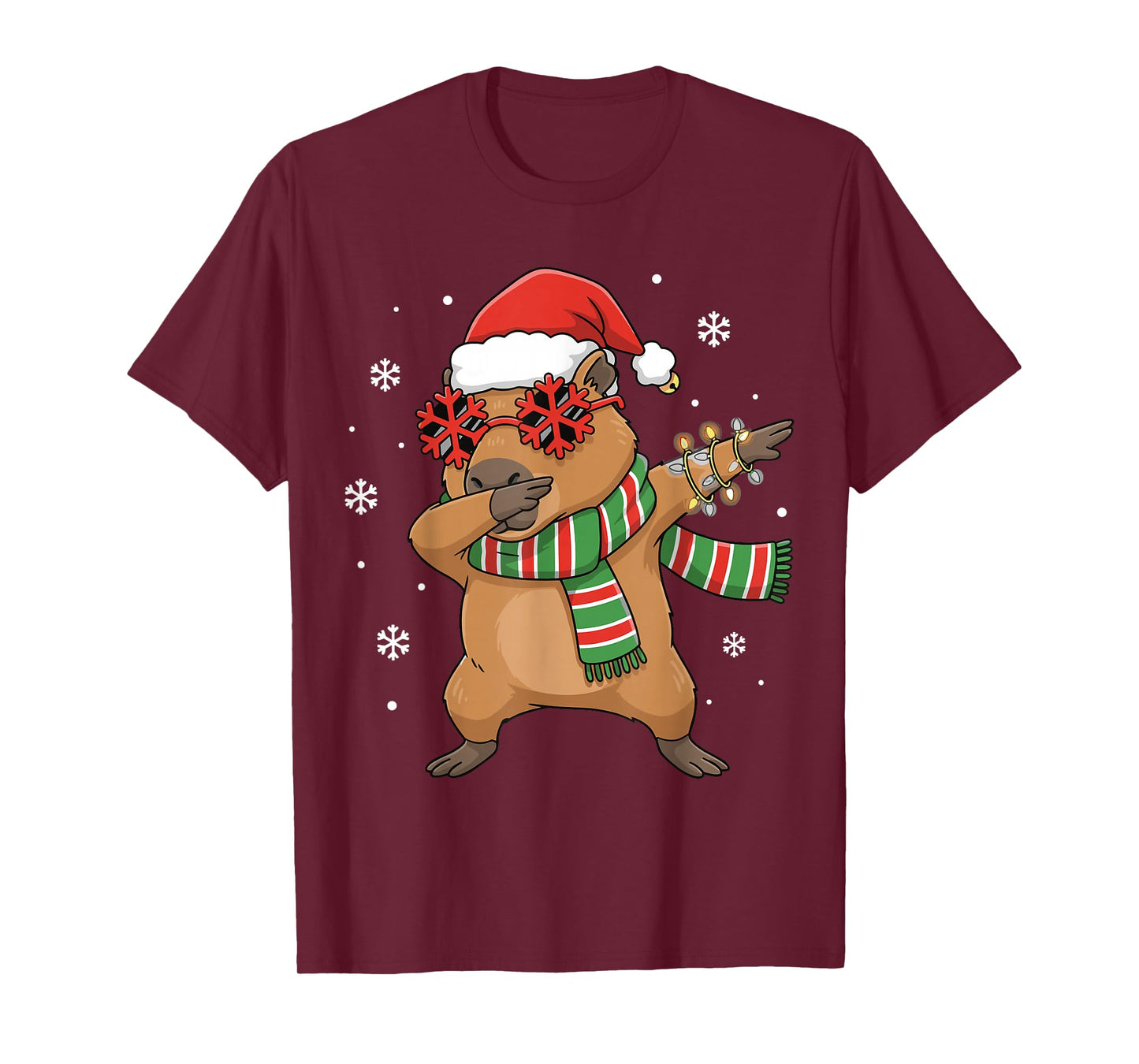 Dabbing Capybara Christmas Santa Hat Funny Holiday Design T-Shirt