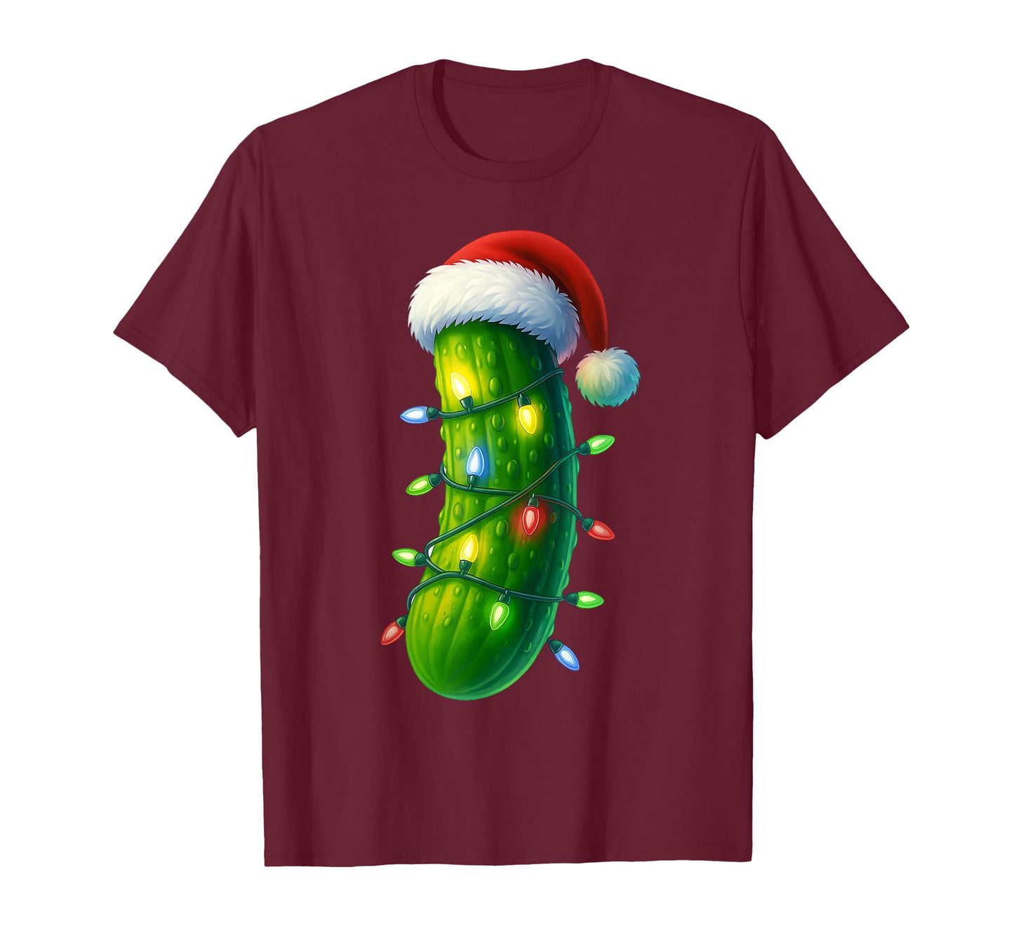 Funny Pickle Santa hat Christmas Lights Xmas Men Women T-Shirt