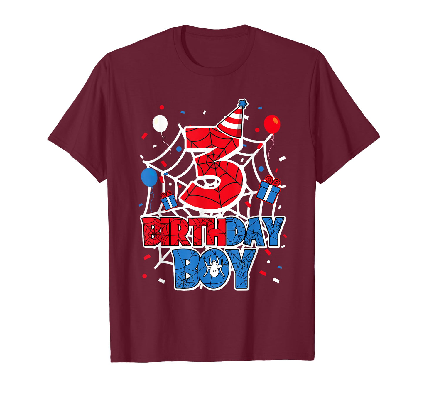 Birthday Boy 3 Year Old Spiders 3rd Birthday Kids T-Shirt