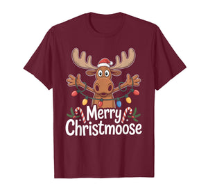 Merry Christmoose Christmas Tree Lights Santa Hat Moose T-Shirt