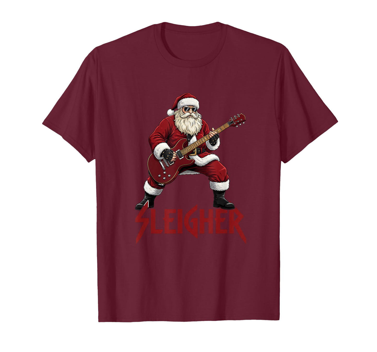 Christmas Sleigher Heavy Metal Santa Rock On Xmas T-Shirt