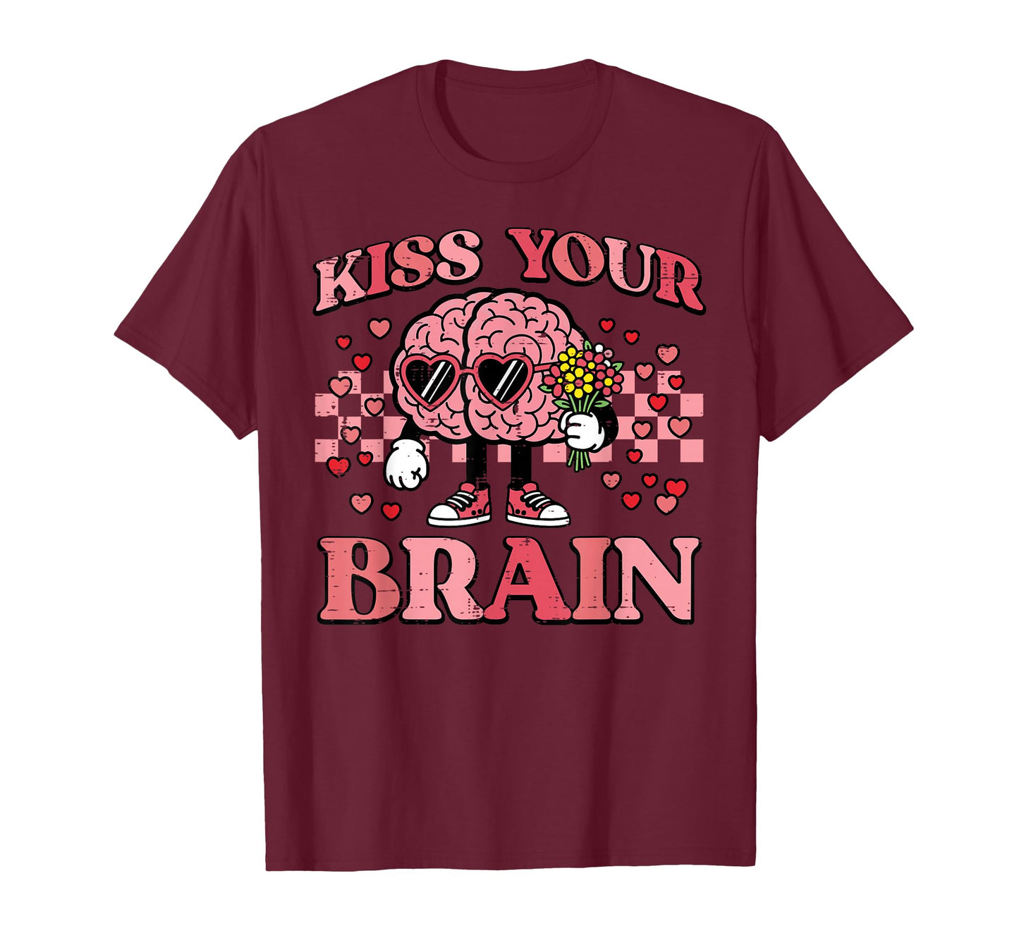Valentines Day Teacher Kiss Your Brain Retro Men Women Kids T-Shirt