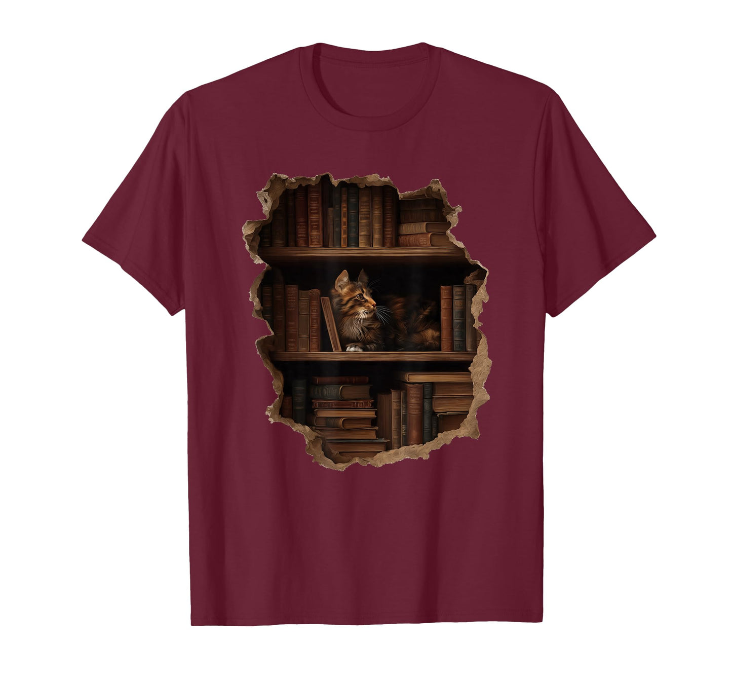 Cat and Boookshelves Hole in Wall Readers Stuff T-Shirt