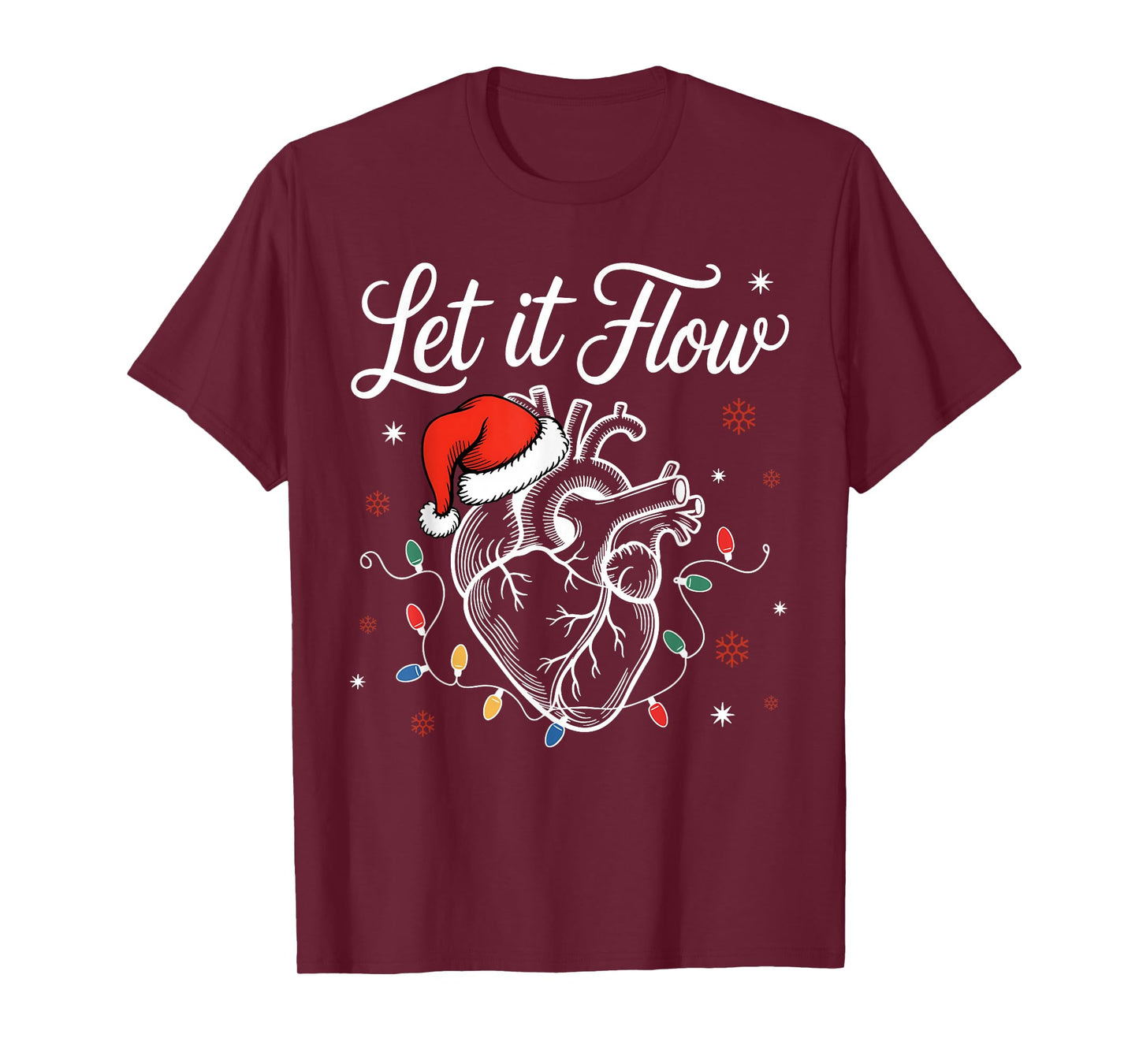 Funny Santa Hat Let It Flow Anatomy Heart Cardiac Nurse Xmas T-Shirt