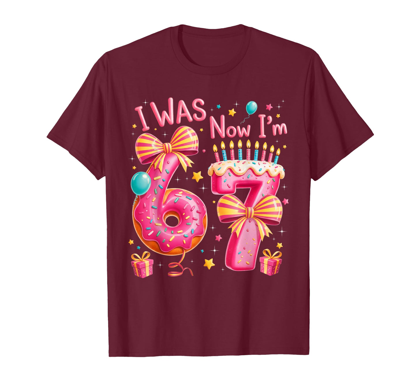 7th Birthday Girl I was 6 Now I'm 7 Year Old Girl Birthday T-Shirt