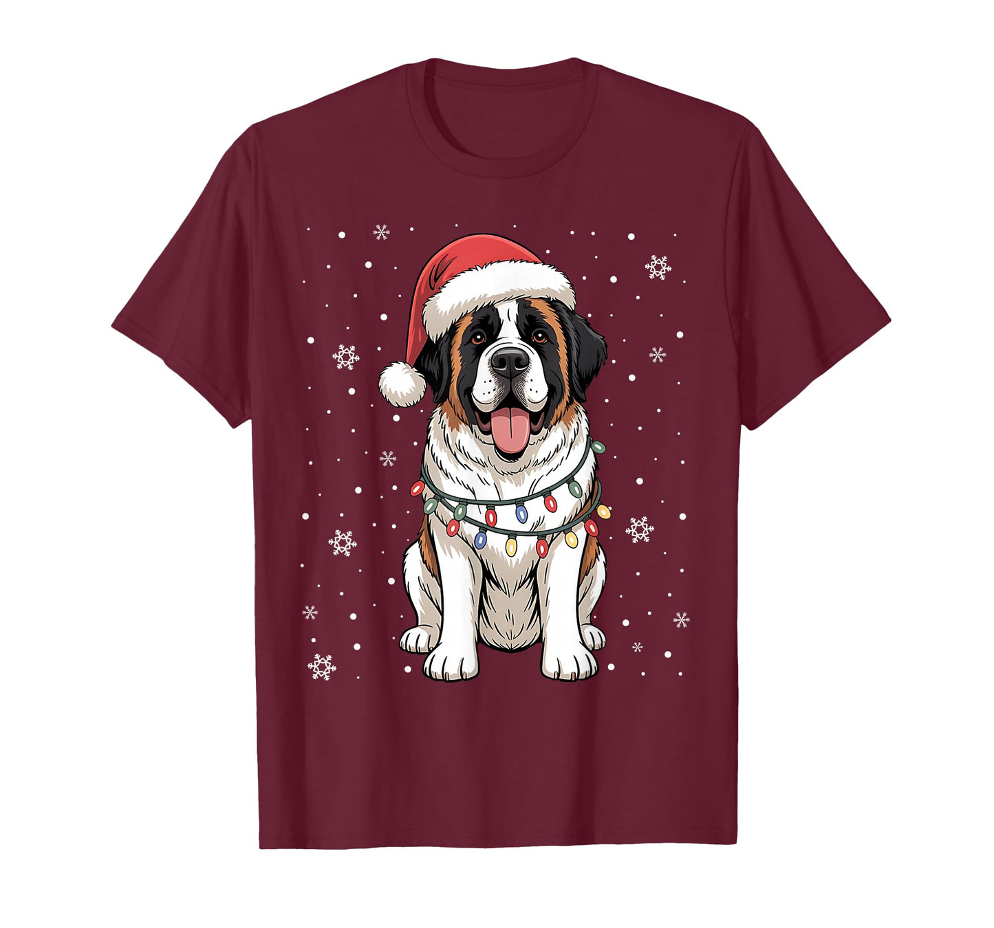 Santa Xmas Lights Dog Lover Owner Saint Bernard Christmas T-Shirt