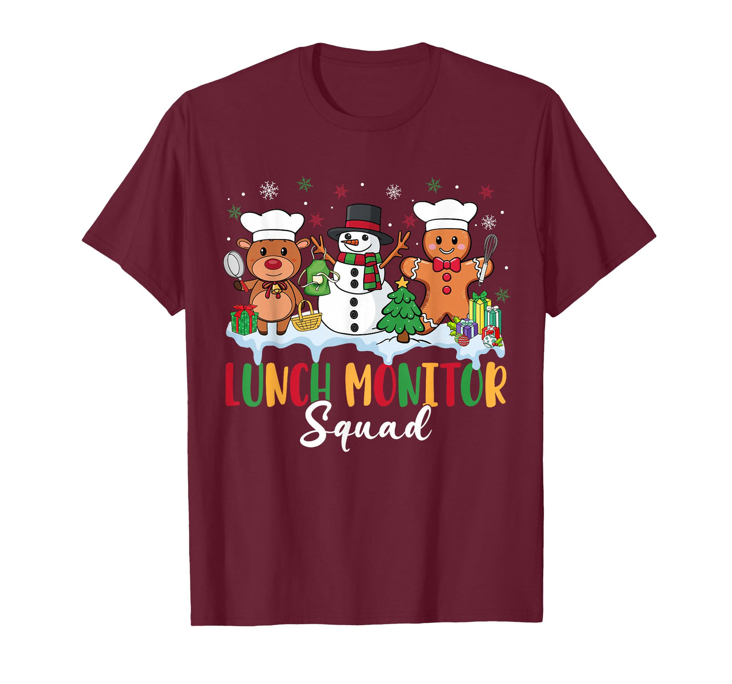 Lunch Monitor Squad Reindeer Snowman Gingerbread Christmas T-Shirt
