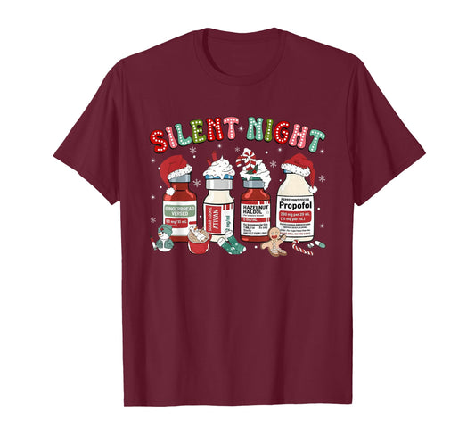 Merry Christmas ICU Nurse Santa Propofol Silent Night T-Shirt