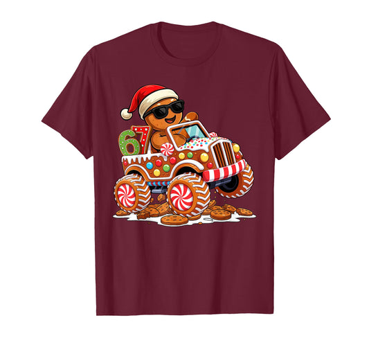 Six Seven 6 7 Monster Truck Gingerbread Man Christmas Baking T-Shirt