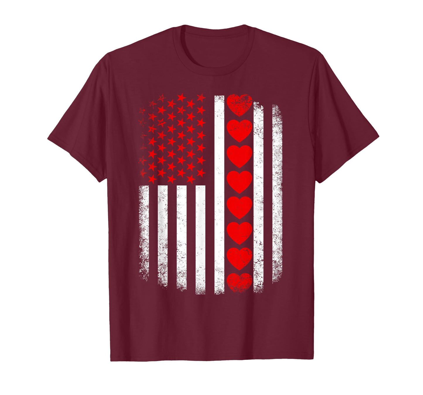 Vintage Valentines Day American Flag Hearts Mens Boys Kids T-Shirt