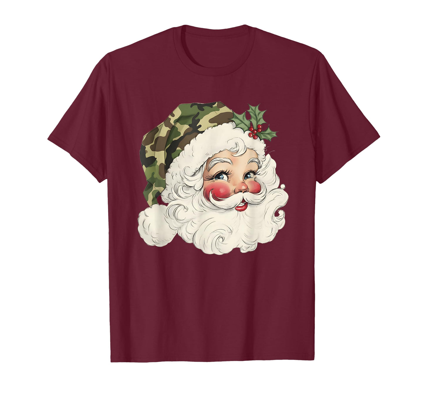 Santa Claus Wearing Camouflage Xmas Camo Satna Hat Christmas T-Shirt