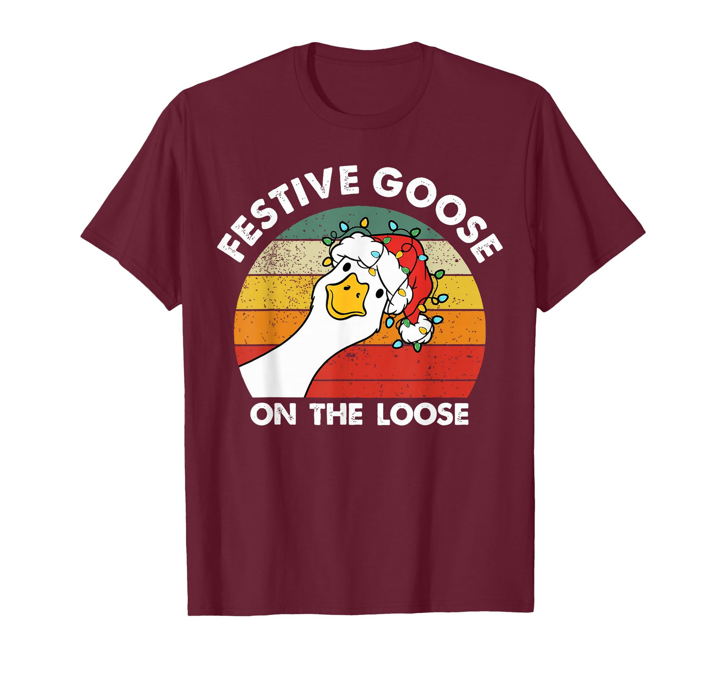 Festive Goose On The Loose Funny Santa Goose Christmas Light T-Shirt