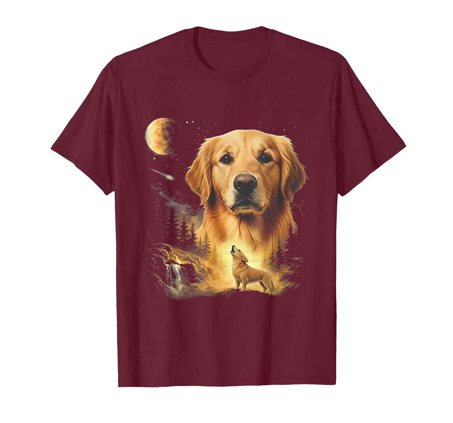 Golden Retriever Howling to The Moon Vintage T-Shirt