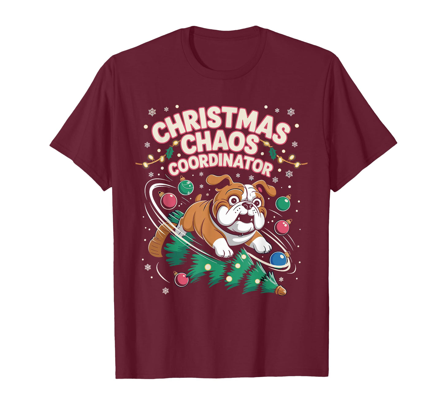 Christmas Chaos Coordinator Xmas Puppy Funny Bulldog T-Shirt
