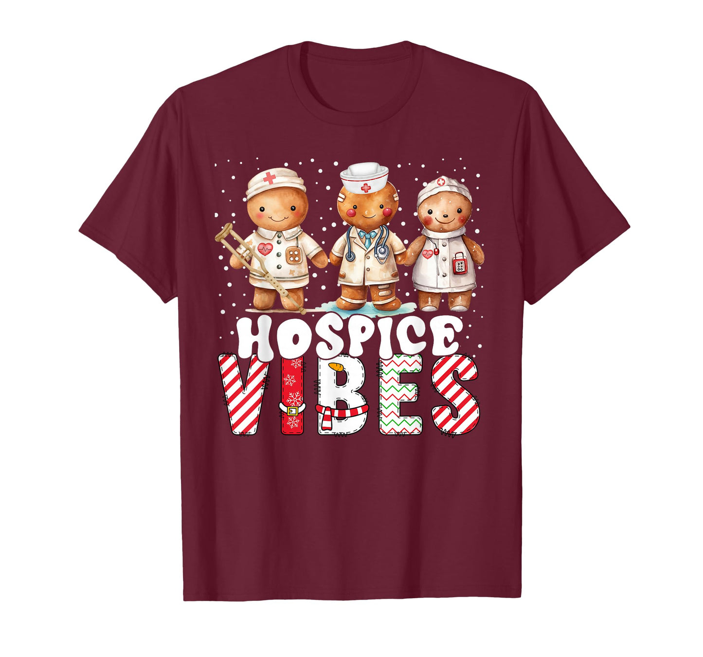 Hospice Vibes Nurse Gingerbread Xmas Stethoscope Christmas T-Shirt