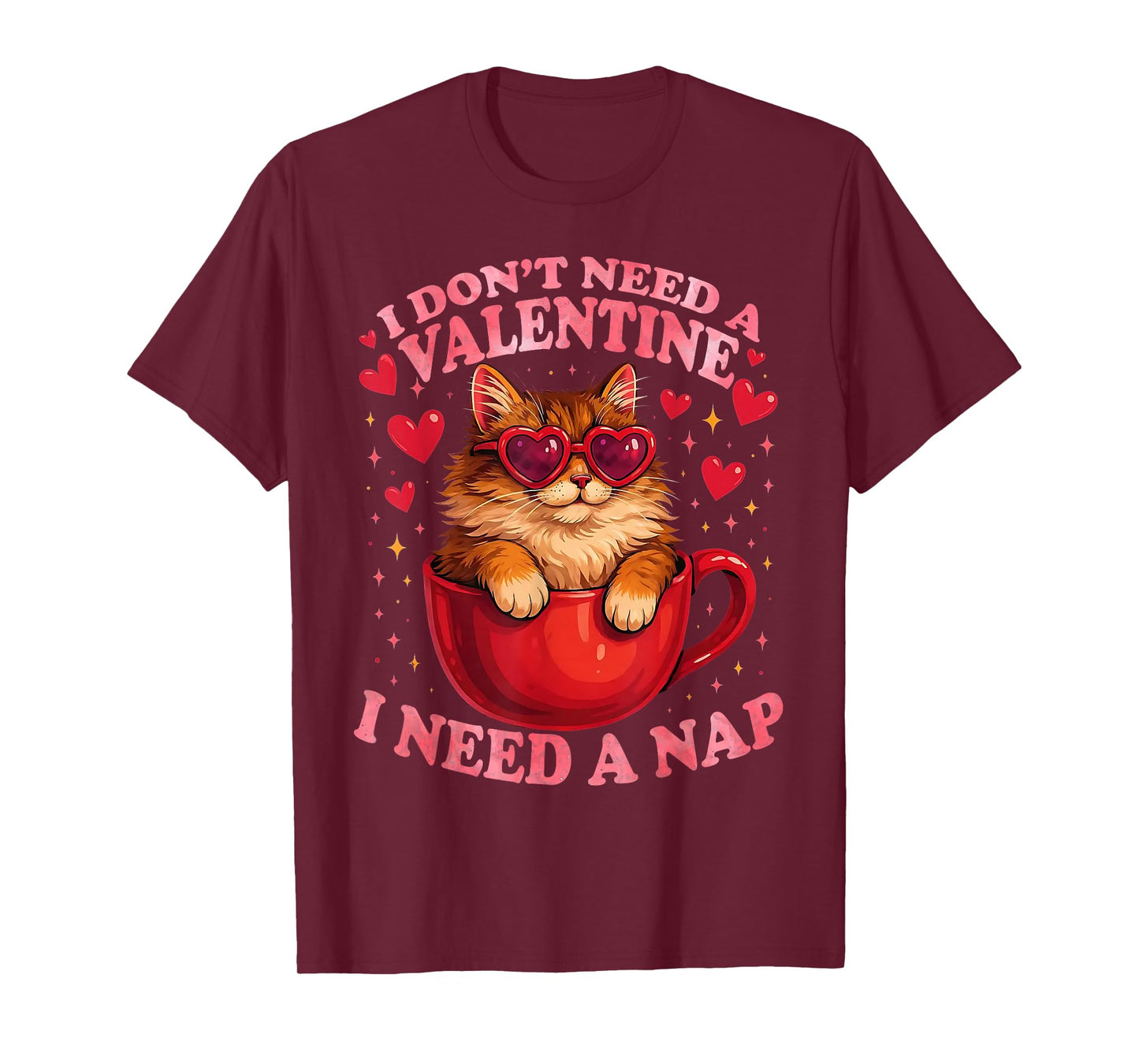 Valentine Cat Nap Funny Cozy Sleep Design T-Shirt