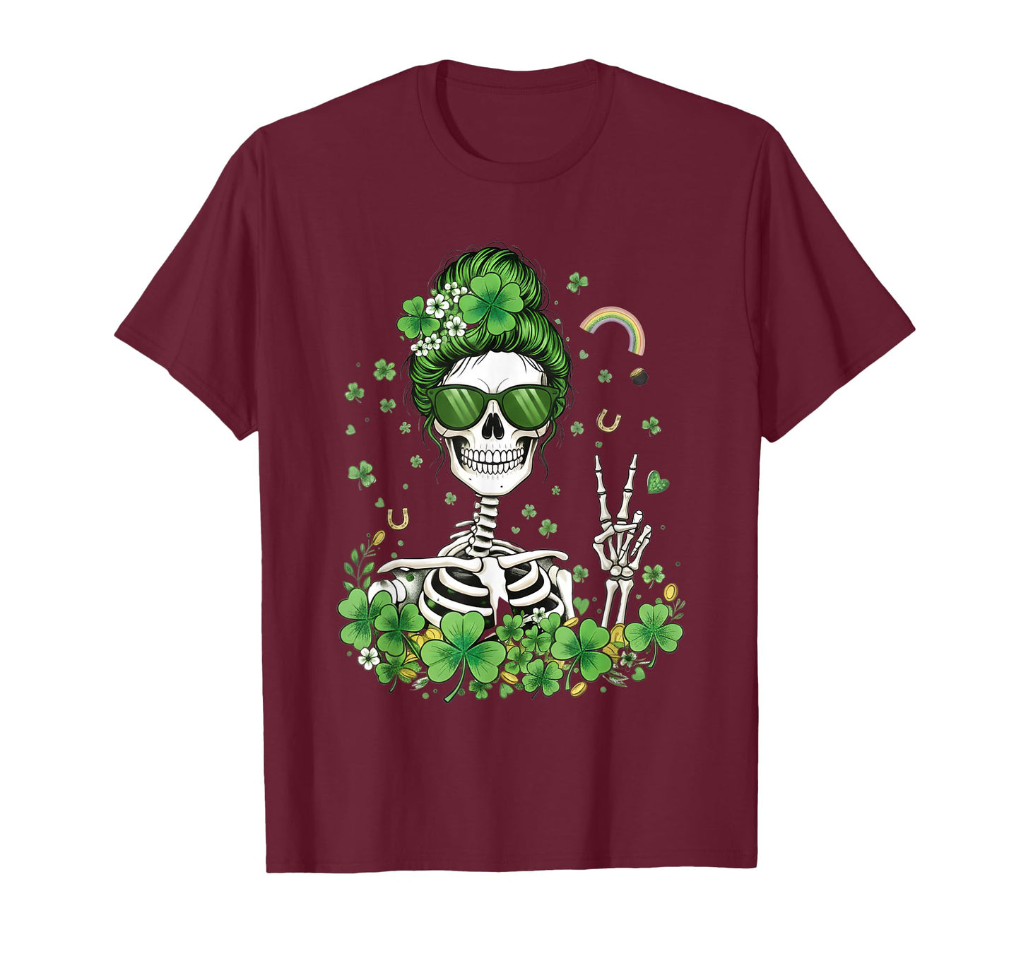 Sugar Skull St Patricks Day Skeleton Shamrock Irish Women T-Shirt