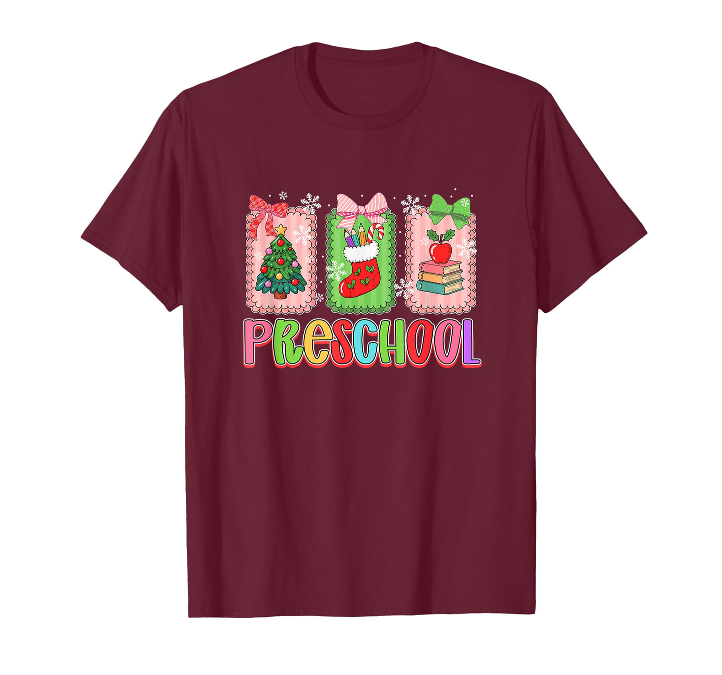 Preschool Colorful Xmas Tree Student Equipment Teacher T-Shirt