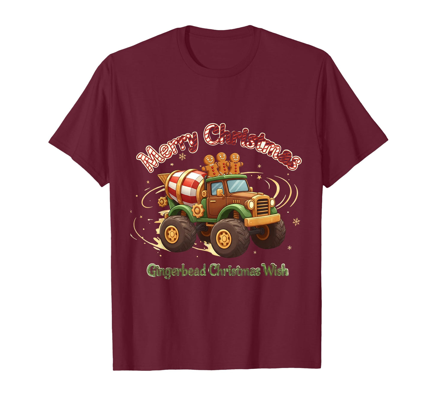 Merry Christmas Kids Gingerbread Monster Truck Holiday T-Shirt
