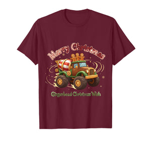 Merry Christmas Kids Gingerbread Monster Truck Holiday T-Shirt