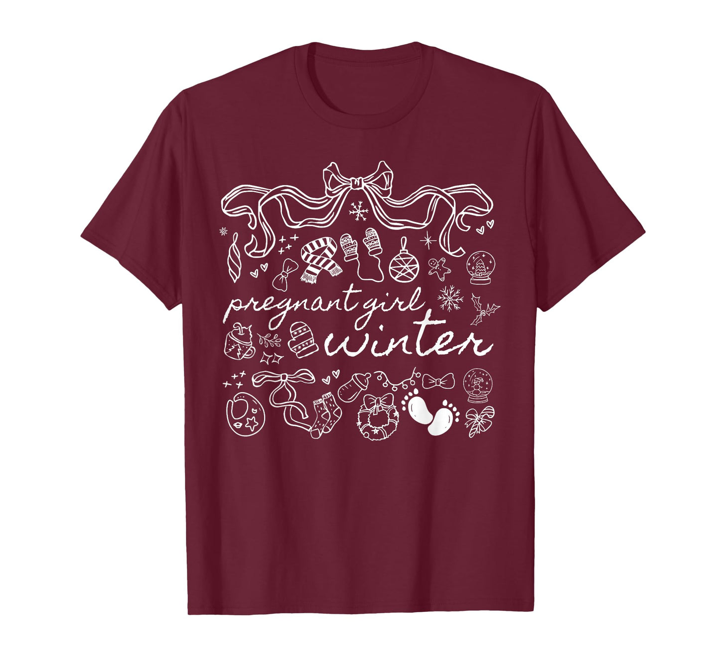 Coquette Pregnant Girl Winter Pregnancy Announcement Xmas T-Shirt