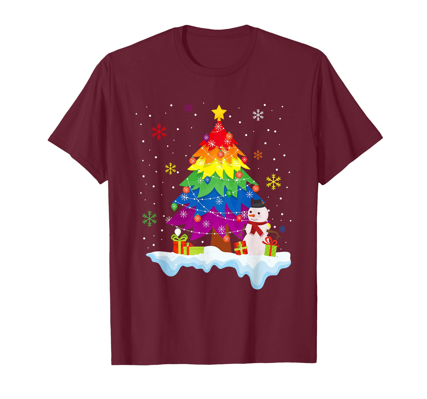 LGBT Flag Christmas Tree Ornaments Rainbow Snowman Holiday T-Shirt