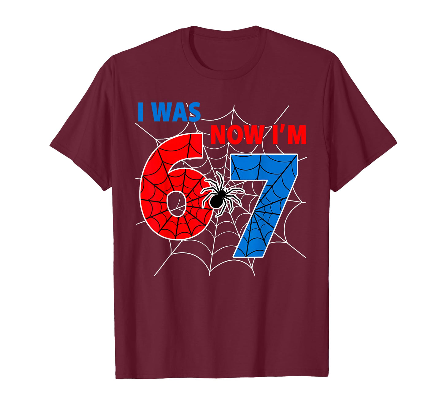 7 Year Old Birthday i was 6 Now I'm 7 Spider Web Theme Party T-Shirt