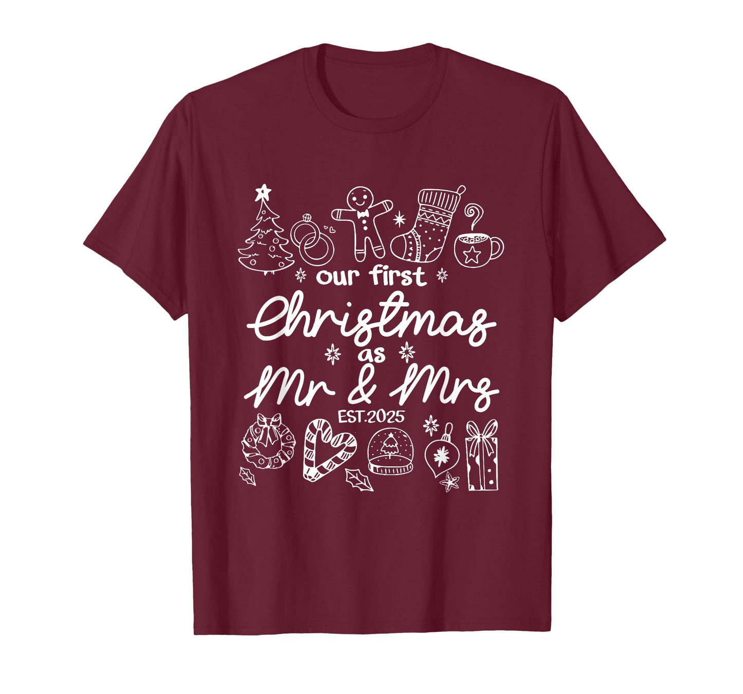 Our First Christmas As Mr & Mrs 2025 Married Couples Pajamas T-Shirt